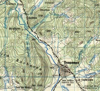 Mapa de la regi�n de Oxapampa
                                    1:100,000 sin Tsachopen; Hoja
                                    "Oxapampa", 1:100,000,
                                    edici�n: 1-DMA (IGN), serie: J631,
                                    hoja: 1849 (22-m); Instituto
                                    geogr�fico militar, Avenida
                                    Aramburu, cuadra 11, Surco, Lima