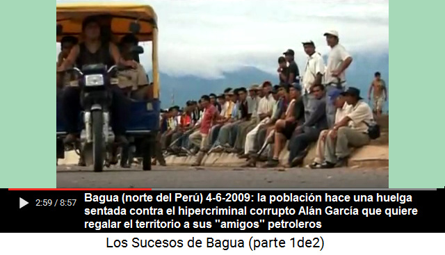 Huelga sentada en Bagua (norte del Per�) 4 de
                junio 2009 contra el hipercriminal corrupto Al�n Garc�a
