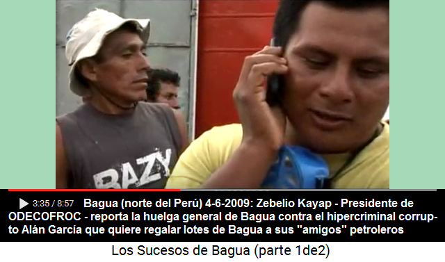 Huelga sentada en Bagua (norte del Per�) 4 de
                junio 2009: Kaya reportando