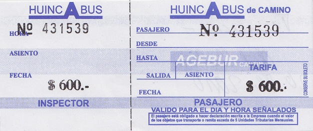 Tiquete de Temuco a
                        Chol Chol para 600 pesos chilenos