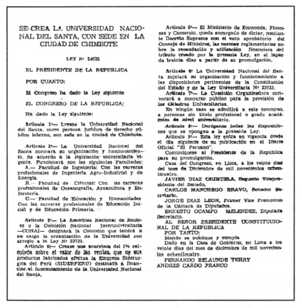 Constancia
                      de la fundaci�n de la Universidad Nacional del
                      Santa 1984